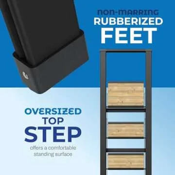 Step Ladder 4 Step Folding, Decorative - Beautiful Bamboo & Black Aluminum, Ultra Slim Profile, Anti Slip Steps, Sturdy-Portable for Home, Office, Kitchen, Photography Use,by SORFEY