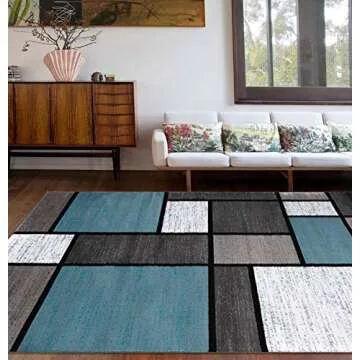 Rugshop Contemporary Modern Boxes for Home Office,Living Room,Bedroom,Kitchen Non Shedding Area Rug 3'3" x 5' Blue/Gray