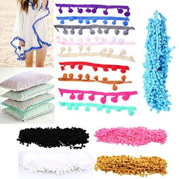 Yalulu 10Yards Pom Pom Trim Ball Fringe Ribbon DIY Sewing Accessory Lace for Home Party Decoration (...