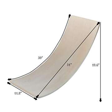 FUNPENY Wooden Balance Board, Wobbel Balance Board Kid Yoga Board Curvy Board Wooden Rocker Board, 31 Inch Kid Size Wooden Style