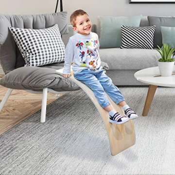 FUNPENY Wooden Balance Board, Wobbel Balance Board Kid Yoga Board Curvy Board Wooden Rocker Board, 31 Inch Kid Size Wooden Style