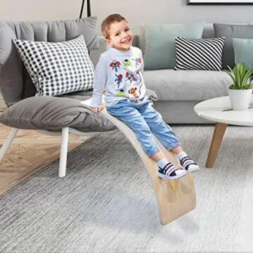 FUNPENY Wooden Balance Board, Wobbel Balance Board Kid Yoga Board Curvy Board Wooden Rocker Board, 31 Inch Kid Size Wooden Style