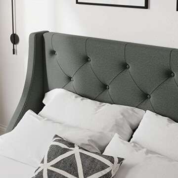 Allewie King Size Bed Frame with 4 Storage Drawers and Wingback Headboard, Button Tufted Design, No Box Spring Needed, Dark Grey