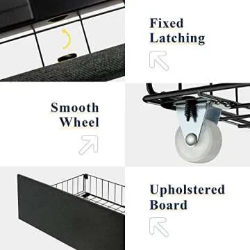 Allewie King Size Bed Frame with 4 Storage Drawers and Wingback Headboard, Button Tufted Design, No Box Spring Needed, Dark Grey