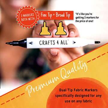 Crafts 4 All Fabric Markers for Clothes - Pack of 2 No Fade, Dual Tip Permanent Fabric Pens - No Ble...
