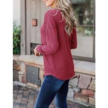 Topstype Womens Henley Tops Long Sleeve Shirts Thermal Pullover Casual Loose Fit Henley Neck Tunics