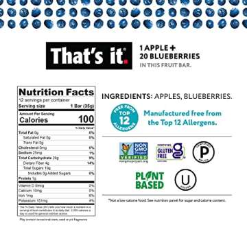 That's it. Variety Pack 100% Natural Real Fruit Bar, Best High Fiber Vegan, Gluten Free Healthy Snack, Paleo for Children & Adults, Non GMO No Added Sugar, No Preservatives Energy Food (12 Pack)