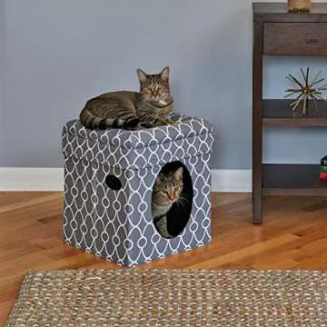 MidWest Homes for Pets Cat Cube Cozy Cat House / Cat Condo in Fashionable Gray Geo Print 15.5L x 15....