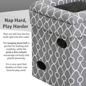 MidWest Homes for Pets Cat Cube Cozy Cat House / Cat Condo in Fashionable Gray Geo Print 15.5L x 15.5W x 16.5H Inches