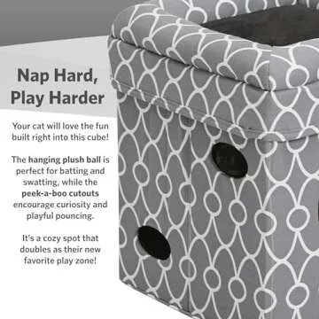 MidWest Homes for Pets Cat Cube Cozy Cat House / Cat Condo in Fashionable Gray Geo Print 15.5L x 15.5W x 16.5H Inches