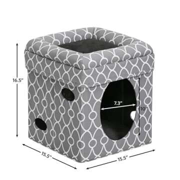 MidWest Homes for Pets Cat Cube Cozy Cat House / Cat Condo in Fashionable Gray Geo Print 15.5L x 15.5W x 16.5H Inches