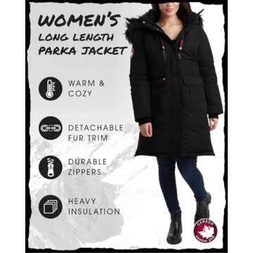 CANADA WEATHER GEAR Women's Winter Coat - Women's Parka and Long Winter Jackets for Women with Remov...