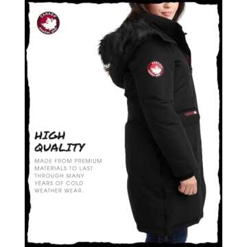 CANADA WEATHER GEAR Women's Winter Coat - Women's Parka and Long Winter Jackets for Women with Removable Faux-Fur Hood (S-3X), Size Medium, Black/Black