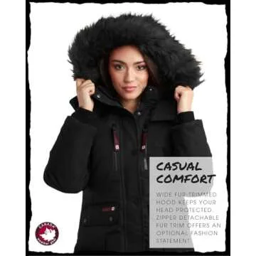 CANADA WEATHER GEAR Women's Winter Coat - Women's Parka and Long Winter Jackets for Women with Removable Faux-Fur Hood (S-3X), Size Medium, Black/Black