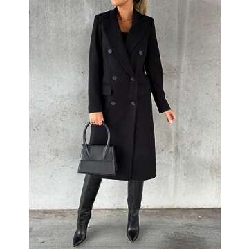 IDEALSANXUN Trench Coat for Women 2024 Fall Winter Coats Long Wool Tweed Blazer Jackets Business Casual Outfits Office Work Coat, Black, L