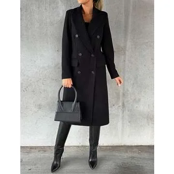 IDEALSANXUN Trench Coat for Women 2024 Fall Winter Coats Long Wool Tweed Blazer Jackets Business Casual Outfits Office Work Coat, Black, L