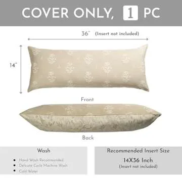 SageSelvas Farmhouse Decorative Throw Pillow Cover 14X36, Cream Accent Lumbar Throw Pillow for Bed, Floral Neutral Beige Cotton Pillowcase for Couch Sofa Living Room, 1PC