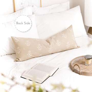 SageSelvas Farmhouse Decorative Throw Pillow Cover 14X36, Cream Accent Lumbar Throw Pillow for Bed, Floral Neutral Beige Cotton Pillowcase for Couch Sofa Living Room, 1PC