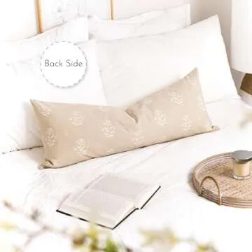 SageSelvas Farmhouse Decorative Throw Pillow Cover 14X36, Cream Accent Lumbar Throw Pillow for Bed, Floral Neutral Beige Cotton Pillowcase for Couch Sofa Living Room, 1PC