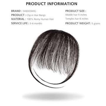 SHEDOWIG Wispy Clip on Bangs 100% Human Hair Extensions Curved Fringe Hairpiece for Women's Daily We...