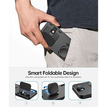 LERCIOR Portable 3 in 1 Charging Station for Apple Devices Foldable for Apple Watch 7/6/SE/5/4/3/2/1 for iPhone AirPods Pro3/2/1 Charging Stand Black