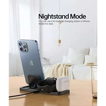 LERCIOR Portable 3 in 1 Charging Station for Apple Devices Foldable for Apple Watch 7/6/SE/5/4/3/2/1 for iPhone AirPods Pro3/2/1 Charging Stand Black