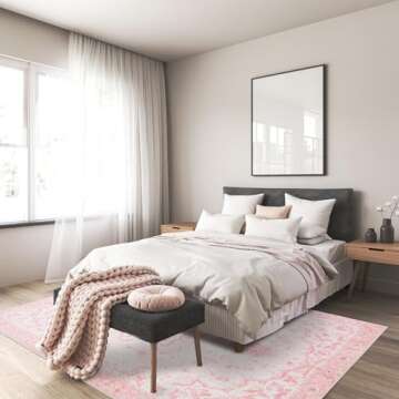 Sofrug Area Rug 8x10 - Vintage Floral Honeycomb Non Slip Backing Carpet - Pink Softer Thicker Faux Wool Rug - Foldable & Machine Washable Rugs for Living Room Bedroom Dining Room Home Office