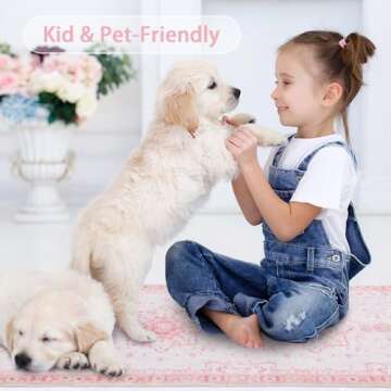 Sofrug Area Rug 8x10 - Vintage Floral Honeycomb Non Slip Backing Carpet - Pink Softer Thicker Faux Wool Rug - Foldable & Machine Washable Rugs for Living Room Bedroom Dining Room Home Office