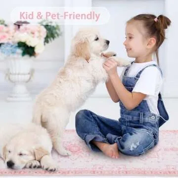 Sofrug Area Rug 8x10 - Vintage Floral Honeycomb Non Slip Backing Carpet - Pink Softer Thicker Faux Wool Rug - Foldable & Machine Washable Rugs for Living Room Bedroom Dining Room Home Office