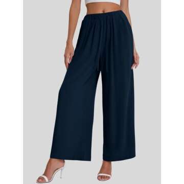 Bloggerlove Womens Linen Palazzo Pants Summer Casual Boho Wide Leg High Waist Lounge Beach Trousers with Pockets Navy Blue