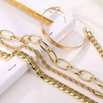 IFKM Gold Bracelets for Women, 14K Gold Plated Dainty Layered Chain Bracelets Adjustable Cute Bangle Link Bracelet Set (4 PCS Gold Plated)