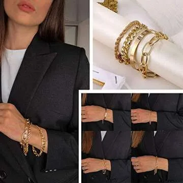IFKM Gold Bracelets for Women, 14K Gold Plated Dainty Layered Chain Bracelets Adjustable Cute Bangle Link Bracelet Set (4 PCS Gold Plated)