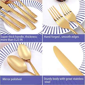 Kelenfer Gold Hammered Handle Silverware Set 20 Pieces