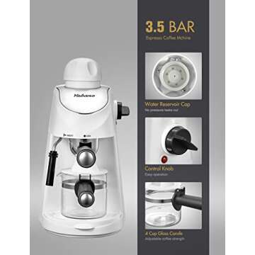 Yabano Espresso Machine, 3.5Bar Espresso Coffee Maker, Espresso and Cappuccino Machine with Milk Frother, Espresso Maker with Steamer(White)