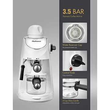 Yabano Espresso Machine, 3.5Bar Espresso Coffee Maker, Espresso and Cappuccino Machine with Milk Frother, Espresso Maker with Steamer(White)