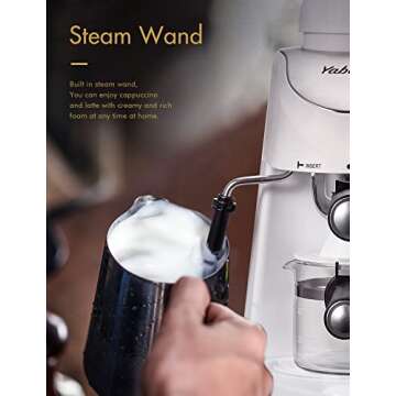 Yabano Espresso Machine, 3.5Bar Espresso Coffee Maker, Espresso and Cappuccino Machine with Milk Frother, Espresso Maker with Steamer(White)