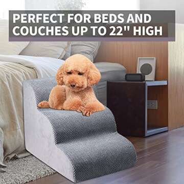 Chic Threads Dog Stairs for Small Dogs, 3-Step Dog Stairs for High Beds and Couch, Pet Steps for Small Dogs and Cats，Non-Slip Stable Indoor Dog Steps