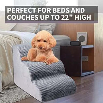 Chic Threads Dog Stairs for Small Dogs, 3-Step Dog Stairs for High Beds and Couch, Pet Steps for Small Dogs and Cats，Non-Slip Stable Indoor Dog Steps