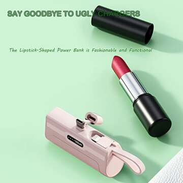 SYSFUN Portable Mini Power Bank Charger for USB C Android Device (Direct Plugin) and for iPhone Apple (Wired), 4800mAh Cute Fast Charge Small Battery Power Bank for Woman Man -Pink