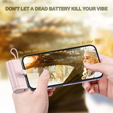 SYSFUN Portable Mini Power Bank Charger for USB C Android Device (Direct Plugin) and for iPhone Apple (Wired), 4800mAh Cute Fast Charge Small Battery Power Bank for Woman Man -Pink