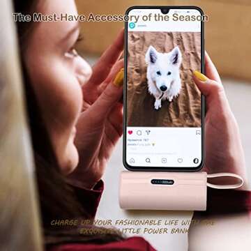 SYSFUN Portable Mini Power Bank Charger for USB C Android Device (Direct Plugin) and for iPhone Apple (Wired), 4800mAh Cute Fast Charge Small Battery Power Bank for Woman Man -Pink