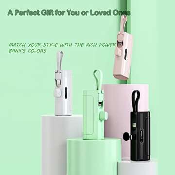 SYSFUN Portable Mini Power Bank Charger for USB C Android Device (Direct Plugin) and for iPhone Apple (Wired), 4800mAh Cute Fast Charge Small Battery Power Bank for Woman Man -Pink