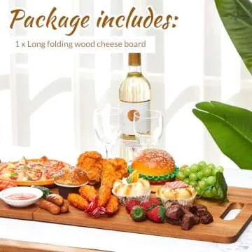 FoldTier Large Acacia Charcuterie Board with Handles, 33 x 12 Inch Foldable Travel Serving Cheese Boards Wood Extra Long Rectangular Charcuterie Platter for Party Food Appetizers Housewarming Gift