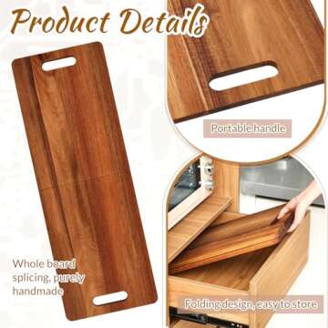 FoldTier Large Acacia Charcuterie Board with Handles, 33 x 12 Inch Foldable Travel Serving Cheese Boards Wood Extra Long Rectangular Charcuterie Platter for Party Food Appetizers Housewarming Gift