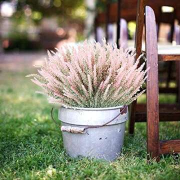 TENCHY Artificial Lavender Fake Flowers, 6 Bundles Pink Lifelike Faux Foliage Plants Shrubs for Wedd...