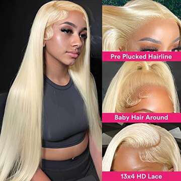 613 Lace Front Wig Human Hair 13x4 Blonde Lace Front Wigs 18Inch 210% Density 613 HD Lace Frontal Wi...
