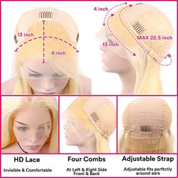 613 Lace Front Wig Human Hair 13x4 Blonde Lace Front Wigs 18Inch 210% Density 613 HD Lace Frontal Wig for Women 12A Brazilian Straight Human Hair Wig Glueless Wigs Pre Plucked with Baby Hair