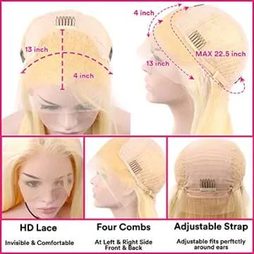 613 Lace Front Wig Human Hair 13x4 Blonde Lace Front Wigs 18Inch 210% Density 613 HD Lace Frontal Wig for Women 12A Brazilian Straight Human Hair Wig Glueless Wigs Pre Plucked with Baby Hair