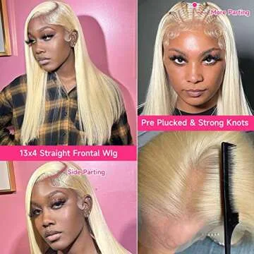 613 Lace Front Wig Human Hair 13x4 Blonde Lace Front Wigs 18Inch 210% Density 613 HD Lace Frontal Wig for Women 12A Brazilian Straight Human Hair Wig Glueless Wigs Pre Plucked with Baby Hair