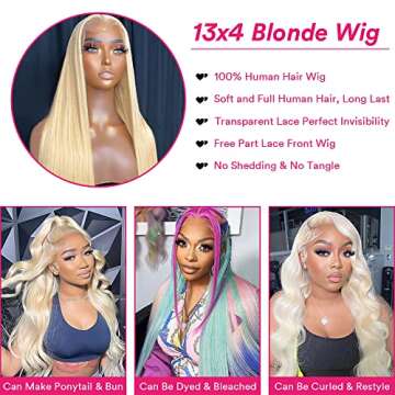 613 Lace Front Wig Human Hair 13x4 Blonde Lace Front Wigs 18Inch 210% Density 613 HD Lace Frontal Wig for Women 12A Brazilian Straight Human Hair Wig Glueless Wigs Pre Plucked with Baby Hair